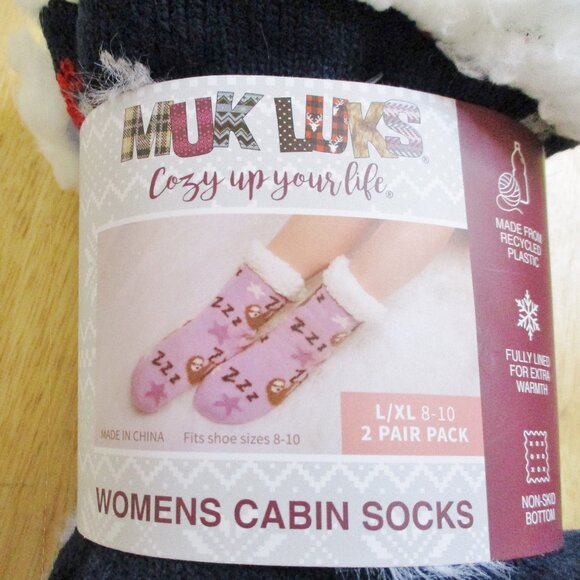 NWT! Muk Luks Womens 2 pk. Cabin Socks, Fleece Lined, Non-Skid, Navy, L/XL-8-10 - Picture 3 of 10